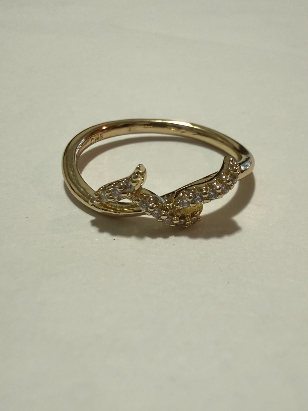 14k Gold Electroplated Cz Stones Accent Thin Stackable Ring